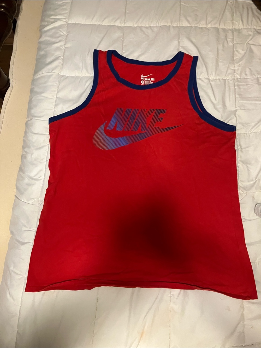Nike Red Tank Top with Blue Logo Trim